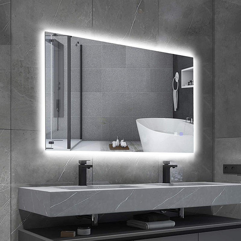 مرآة حائط مستطيلة LED للحمام بإضاءة خلفية مع كولك ديفوجر