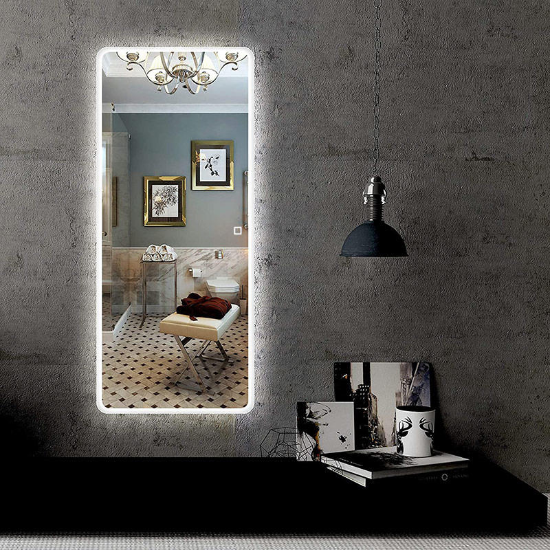 مرآة حمام بإضاءة LED مستطيلة الطول بالكامل