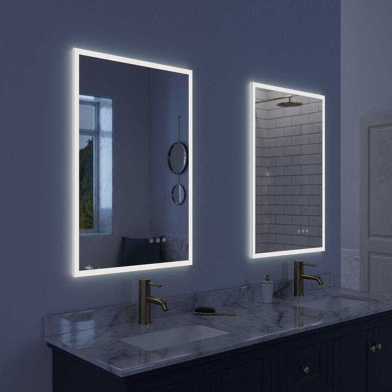 مرآة مستطيلة بإضاءة خلفية LED مع مزيل ضباب