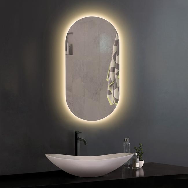 كبسولة مرآة الحمام بدون إطار بإضاءة خلفية