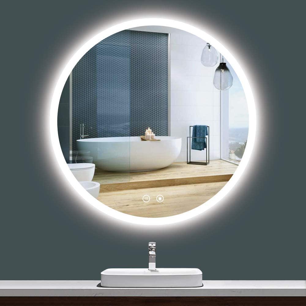 مرآة حمام بإضاءة LED مستديرة على الحائط