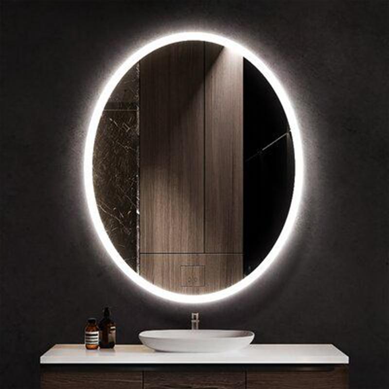 مرآة حمام بإضاءة LED بيضاوية الشكل