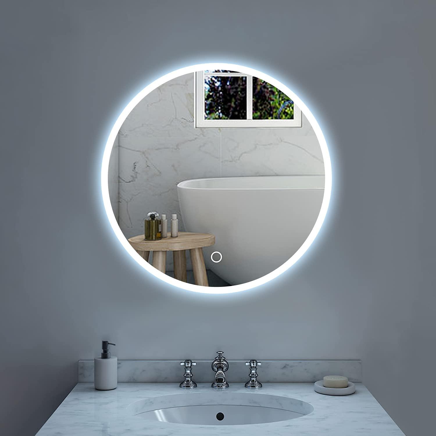 مرآة حمام بإضاءة LED مستديرة على الحائط