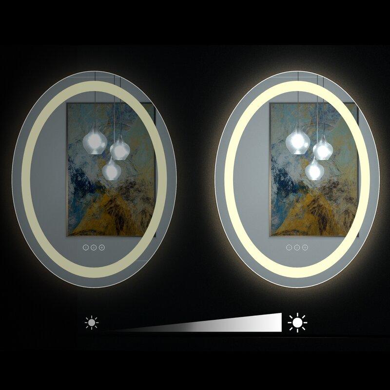 مرآة حائط بإضاءة LED بيضاوية الشكل